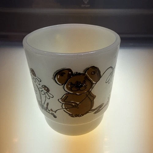 Vintage Fire-King Hildi Stackable Mouse Mug White Glass Collectible 