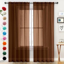 SpaceDresser Sheer Voile Window Treatment Rod 52"W x 84"L Pack of 2 , Brown