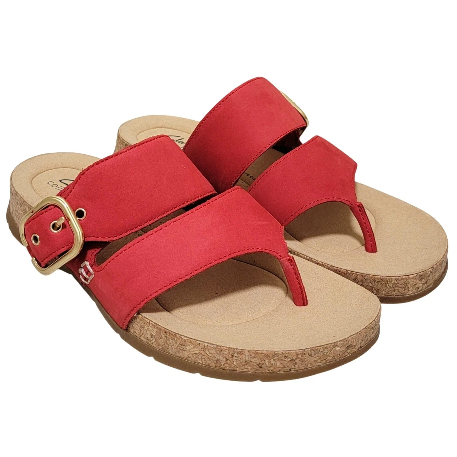 Sandali Clarks donna Reileigh Park punta tanga slide taglia US 10W rosso ciliegia nabuk