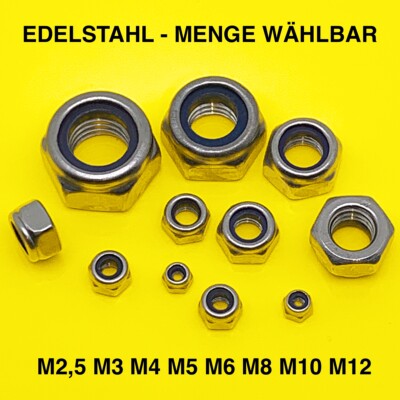 SELBSTSICHERNDE SICHERUNGSMUTTER STOPPMUTTER MUTTER EDELSTAHL DIN 985 M2,5 - M12