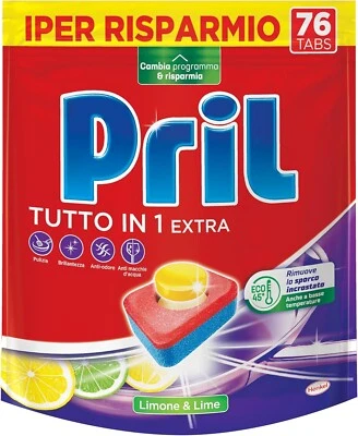 PRIL Tutto in 1 Extra Limone e Lime Detersivo lavastoviglie 8 azioni - 76Tabs