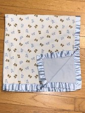 HTF Child of Mine Blue Flannel Satin Puppy Dog Baby Blanket/Lovey
