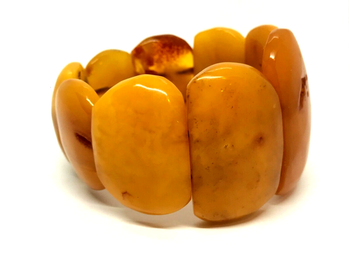 Old Amber Bracelet Vintage Massive BALTIC Egg Yolk Butterscotch Beads 88,9g16485 - Picture 4 of 12