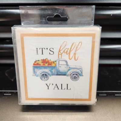 Ceramic Drink Coasters. Set Of 4. ''It's Fall Y'all''. Brand New. 4''X4''.