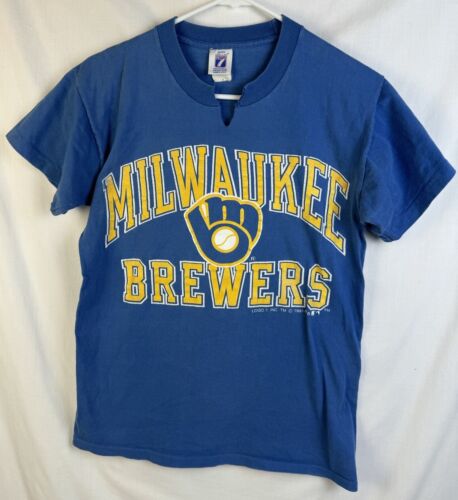 Vintage Milwaukee Brewers T Shirt Single Stitch Logo 7 MLB Baseball Medium 90s