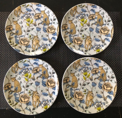 S/4 EATON Leopards on Light Gray 7 1/2'' Salad or Dessert Plates -- NWT