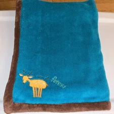 KIDS LINE Zutano INTO THE FOREST Deer Blue Green Brown Baby Blanket Kidsline HTF