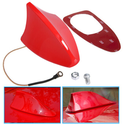 A56C Auto Shark Haiflosse Autoantenne Dachantenne AM FM Radio Mit Verstärker Rot