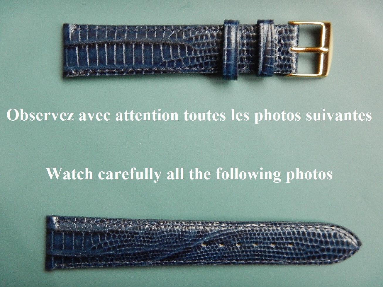 Bracelet montre 18mm cuir veau véritable bleu marine façon lézard Téju