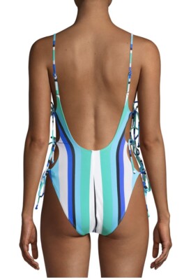 No Boundaries Juniors' Cabana Stripe One-Piece Swimsuit