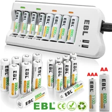 EBL 1.2V AAA AA Rechargeable Batteries / NiCD NiMH AA AAA Battery Charger LOT