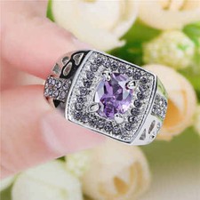 Elegant 925 Sterling Silver Purple Amethyst Wedding Engagement Ring Size 8.5