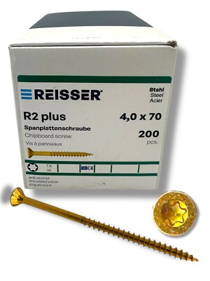Spanplattenschrauben Ø 4x70 -T20 - 200Stk Gelb Verzinkt / R2 Plus/ Holz9