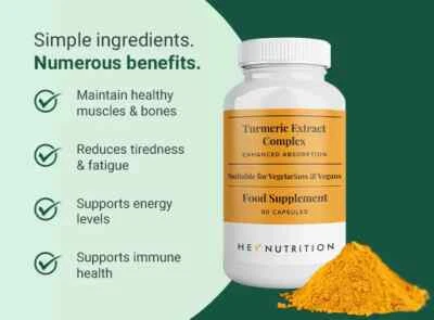 Hey Nutrition Turmeric Extract Complex - Vitamin D3 & C, Black Pepper Extract
