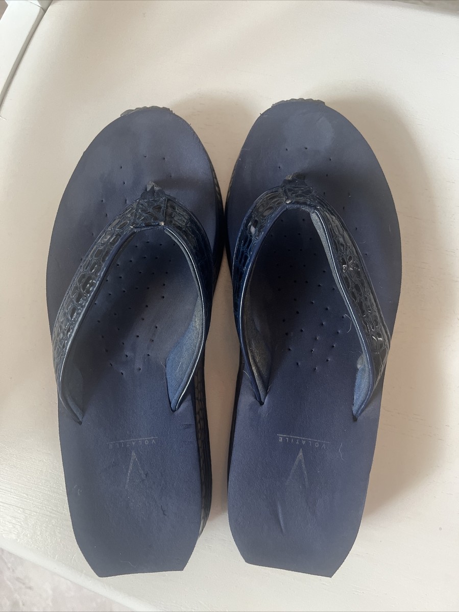 Volatile Womens Mini Croco Wedge Sandals Navy Blue Thong Size 10