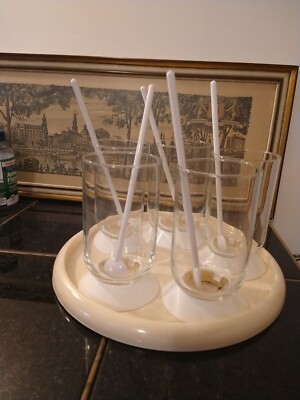 VTG BODUM OCTETT 4 COCKTAIL DRINK GLASS SET BEIGE TRAY  CARSTEN JORGENSEN DESIGN