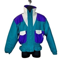 Vintage 1980s Edelweiss Ski Puffer Jacket Teal Purple White Women's Medium