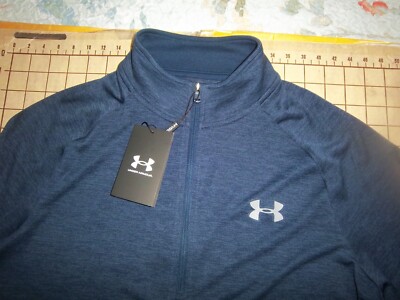 MENS SMALL UNDER ARMOUR BLUE HAZY LS ZIP COLLAR SHIRT - NWT