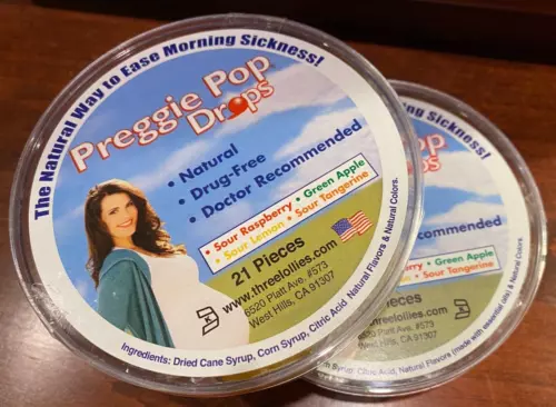 Two Pack Preggie Pop Drops for Morning Sickness 21 Pieces Assorted Sour Flavors
