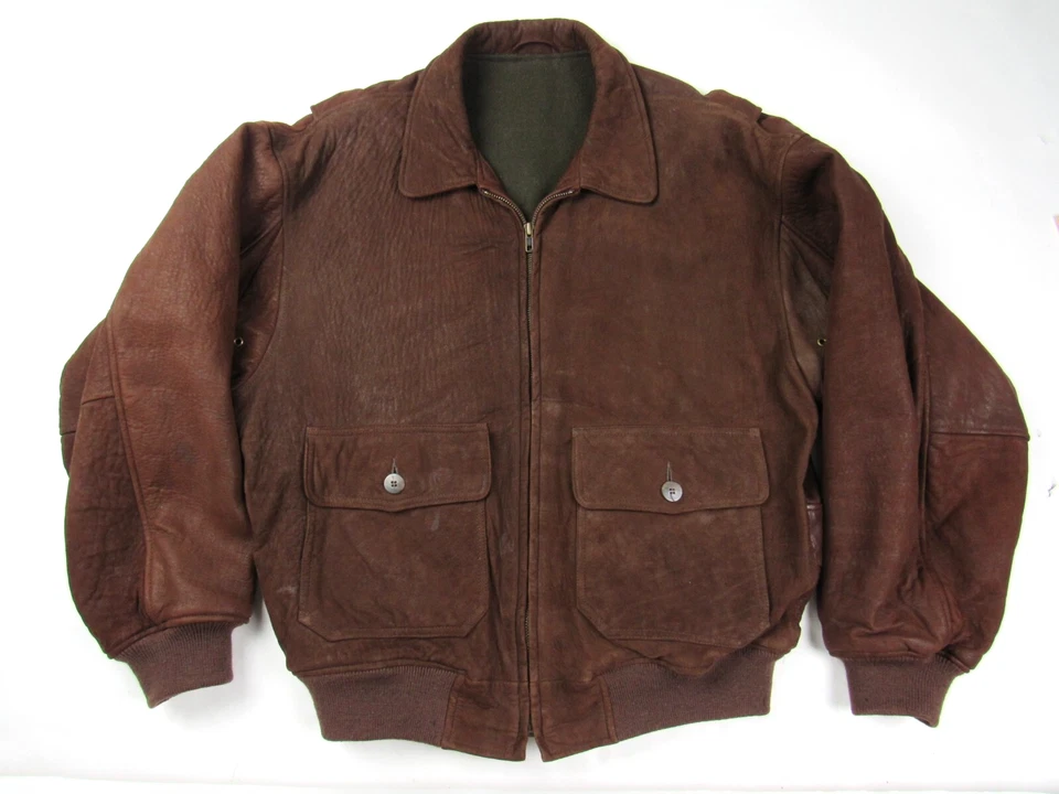 Chaqueta Abrigo Bombardero de Cuero Oso Dorado Talla 40 Para Hombre Cremallera Completa A-1 G-1 Suelto De Colección