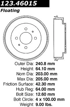 Centric Brake Drum for Mirage, Summit, Colt 123.46015 - Image 3 of 4