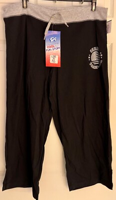 GK  CHEER TEAM USA  ADULT LARGE BLACK COTTON CAPRI PANTS GRAY WAISTBAND TIE SZ L
