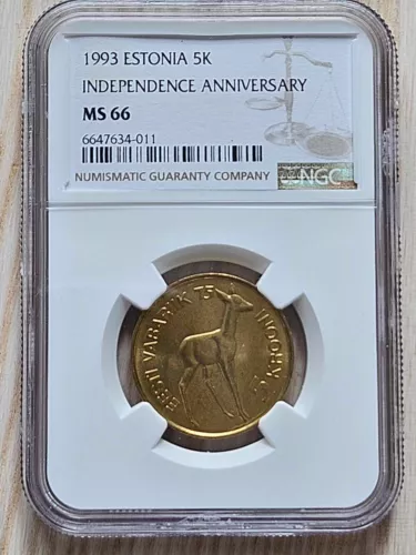 Estonia 5 krooni 1993 NGC MS66 coin deer "bamby"