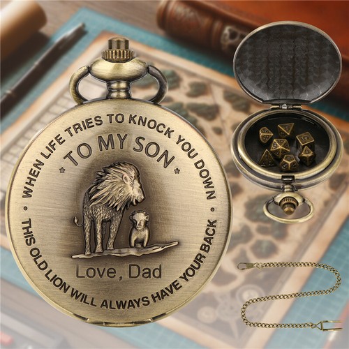 7pcs/Set Metal Polyhedral DND Dices To My Son Pocket Watch Case Christmas Gifts - Picture 5 of 11