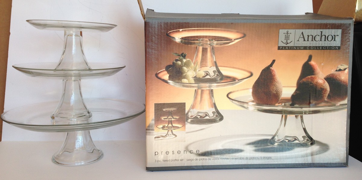 NEW! VTG Anchor Hocking Crystal Glass 3 Tiered Dessrt