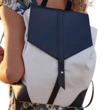 DEUX LUX OFF-WHITE CANVAS VEGAN BLACK LEATHER BACKPACK