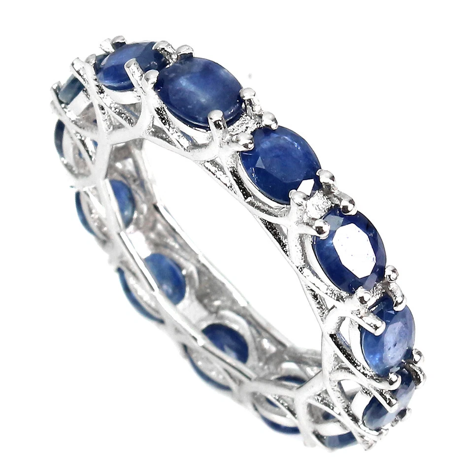 Кольцо из стерлингового серебра 925 пробы с овальным сапфиром канчанабури ювелирное изделие с натуральным драгоценным камнем - Изображение 2 из 4