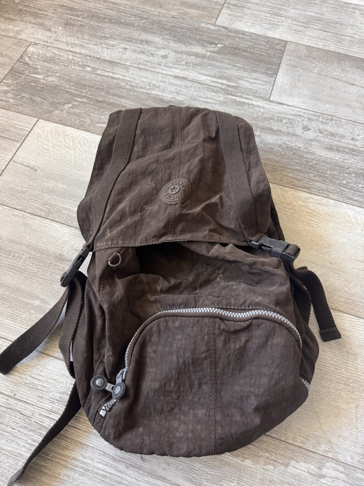 Kipling Brown Nylon Backpack Drawstring Flap Styl… - image 1