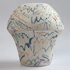 Vintage Studio Pottery Ceramic Vase Abstract Brush Stroke Textured Glaze Signed