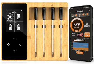 Accurate Smart Wireless Meat Thermometer - 4 Probes, Long Range Bluetooth, Real-