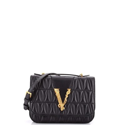 Versace Virtus Flap Shoulder Bag Quilted Leather Small