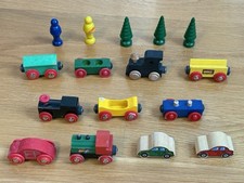 Vintage BRIO TRAINS Toy Wooden Railway Lot Engines  Train Cars Figures Trees