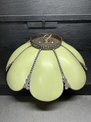Vintage Mint Green Glass Lamp Shade Art Deco Hanging Ceiling Light Fixture.