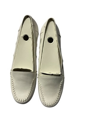 CLASSIC ELEMENTS  Evie Genuine Leather Stitching White Loafers Shoes | 10M