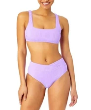 Salt + Cove Women's Juniors' Two-Piece Bikini Swim Set Size XL Purple Ribbed