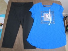 Girls Size 12 Justice blue gymnast top  high waisted black athletic capris set
