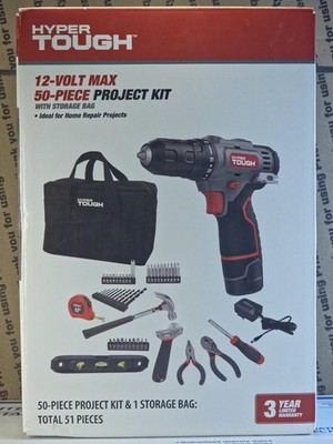 Hyper Tough 12-Volt Max 50-Piece Project Kit With Storage Bag, 3/8'' Keyless 15Nm