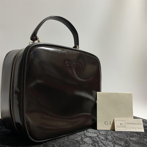 Gucci Bamboo Vanity Bag Brown 2Way Shoulder Top Handle Makeup Case Gold Hardware