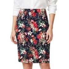 Talbots Floral Pencil Skirt Womens 8 Navy Blue Red Cotton Blend Professional