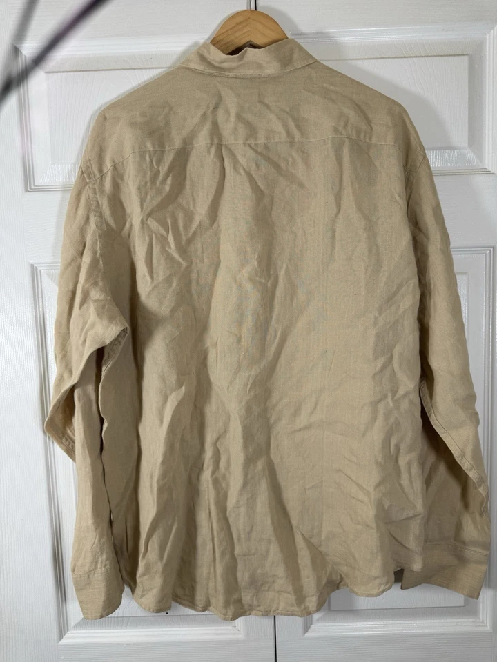Banana Republic Mens Dress Shirt Size Large beige all linen long sleeve - Image 2 of 4