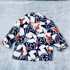 Chico's Floral Jacket Blazer Size 2 12 - 14 Medium Lg Navy Blue Orange White