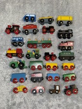 Wooden Train Vintage Mixed Lot of 26 Pieces Magnetic Engine Cars Brio Orbrium