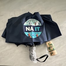 P G Navy Blue Compact Folding Umbrella with Logo Pattern