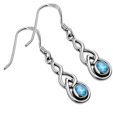 Womens Blue Simulated Opal Celtic Dangle Drop 925 Sterling Silver Earrings