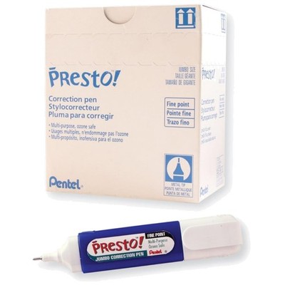 Presto! Jumbo Correction Pen, Fine Metal Tip, Box of 12