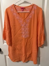LILLY PULITZER FOR TARGET Camellia Gauze Coral Embroidered Tunic Top XS Womens